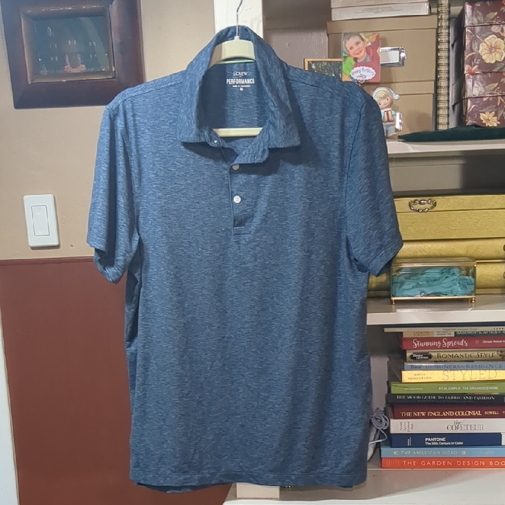 J. Crew Heathered Performance Blue Polo Shirt Size Medium